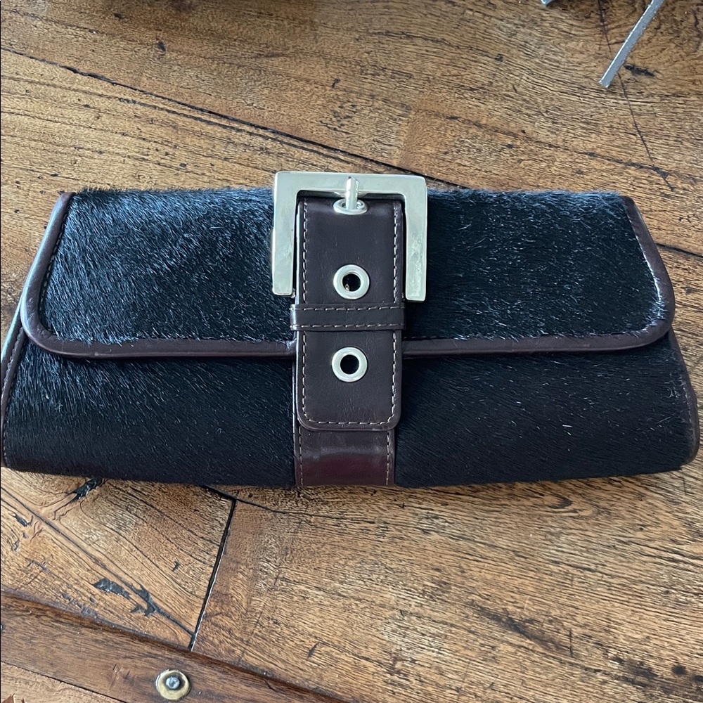 Black Haircalf Buckle Clutch